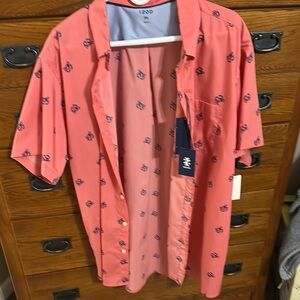 Izod Coral Short Sleeve Shirt with Navy Print